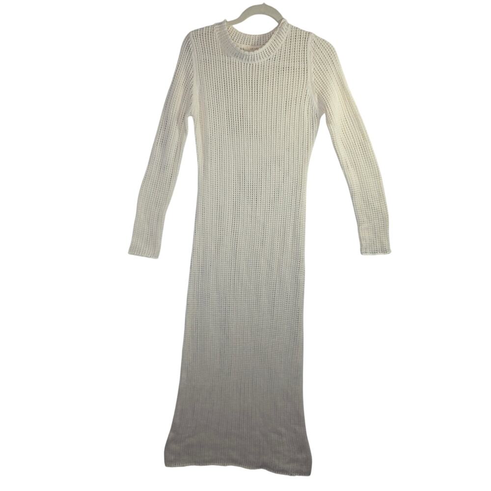 Cream Maxi L Crochet by et clet. Open knit dress.‎ Longsleeve. Round neck Sexy